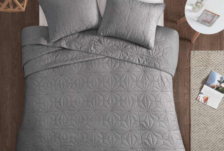 Caden 3 Piece Cotton Quilt Set in Grey From Urban Habitat