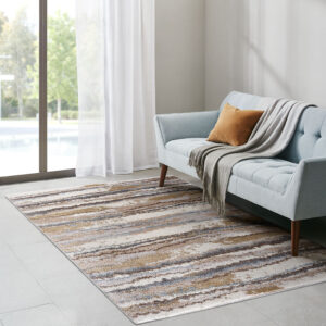 Riley Watercolor Abstract Stripe Woven Area Rug in Blue/Tan From Madison Park