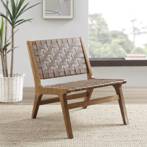 Oslo Faux Leather Woven Accent Chair in Brown From INK+IVY