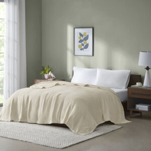 Freshspun Basketweave Cotton Blanket in Natural From Madison Park