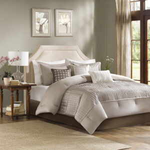 Trinity 7 Piece Polyester Charmeuse Comforter Set in Taupe From Madison Park