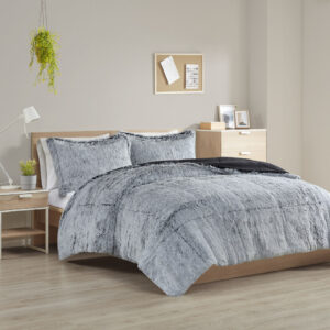 Malea Shaggy Long Fur Comforter Mini Set in Black/White From Intelligent Design