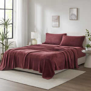 Soloft Plush Micro Plush Sheet Set in Burgundy From True North by Sleep Philosophy