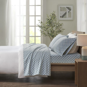 Cozy Flannel Printed Sheet Set in Blue Geo From True North by Sleep Philosophy