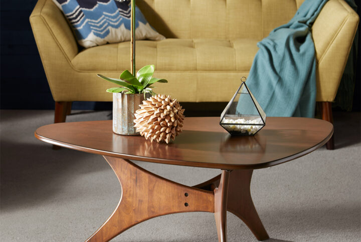 Blaze Triangle Wood Coffee table in Brown From INK+IVY