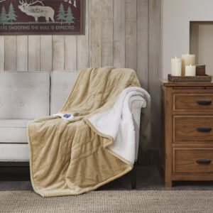 Heated Plush to Berber Throw in Tan From Woolrich