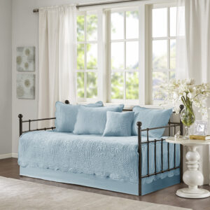 Tuscany 6 Piece Reversible Scalloped Edge Daybed Cover Set in Blue From Madison Park