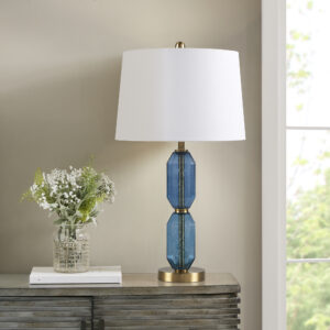 Zirconia Faceted Blue Glass Table Lamp in Blue From 510 Design