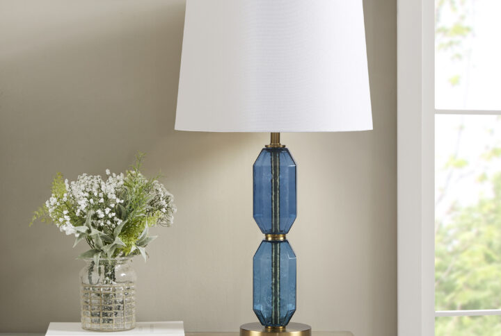 Zirconia Faceted Blue Glass Table Lamp in Blue From 510 Design