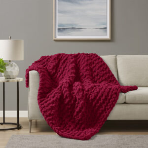 Chenille Chunky Knit Throw in Red From Madison Park