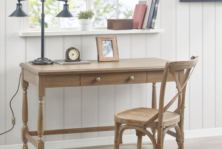 Tabitha Solid Wood Desk with 1 Drawer and turned legs in Natural From Martha Stewart