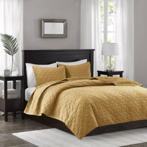 Harper 3 Piece Velvet Quilt Set in Mustard From Madison Park