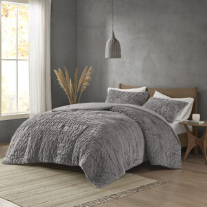 Blair Ruched Fur Down Alternative Comforter Set in Grey From Madison Park