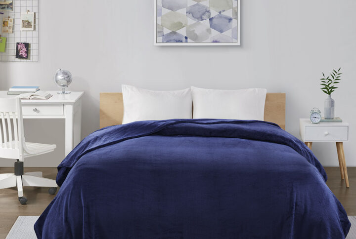 Microlight Plush Oversized Blanket in Navy From Intelligent Design