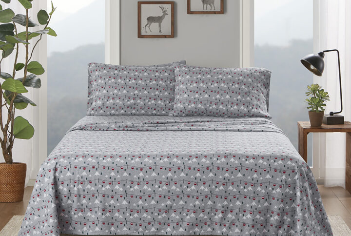 Cotton Flannel Sheet Set in Grey Ski Jump From Woolrich