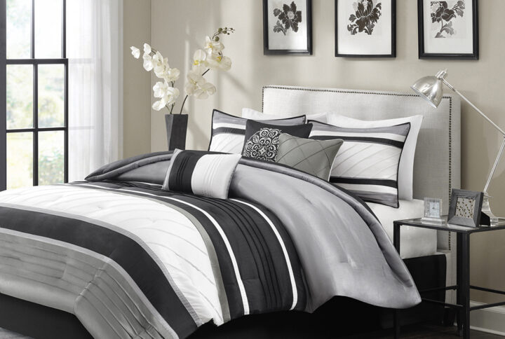 Blaire 7 Piece Comforter Set in Grey From Madison Park