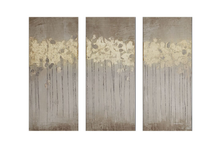 Sandy Forest Gold Foil Abstract 3-piece Canvas Wall Art Set in Taupe From Madison Park