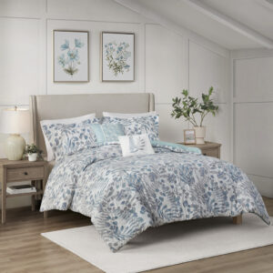 Bonnie 5 Piece Botanical Floral Seersucker Duvet Cover Set in Blue From Madison Park