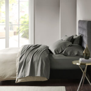 800 Thread Count Cotton Blend Sateen Sheet Set in Charcoal From Madison Park