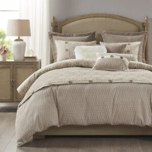 Grace 9 Piece Geometric Oversized Jacquard Comforter Set in Taupe From Madison Park Signature