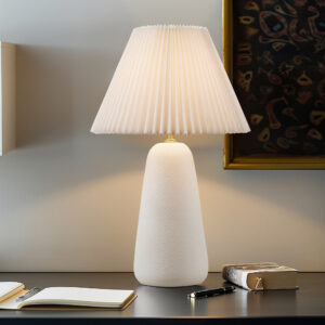 Veluna Textured Ceramic Table Lamp with Fluted Fabric Shade in White From INK+IVY