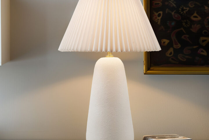 Veluna Textured Ceramic Table Lamp with Fluted Fabric Shade in White From INK+IVY