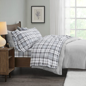 Micro Fleece Sheet Set in Grey Plaid From True North by Sleep Philosophy