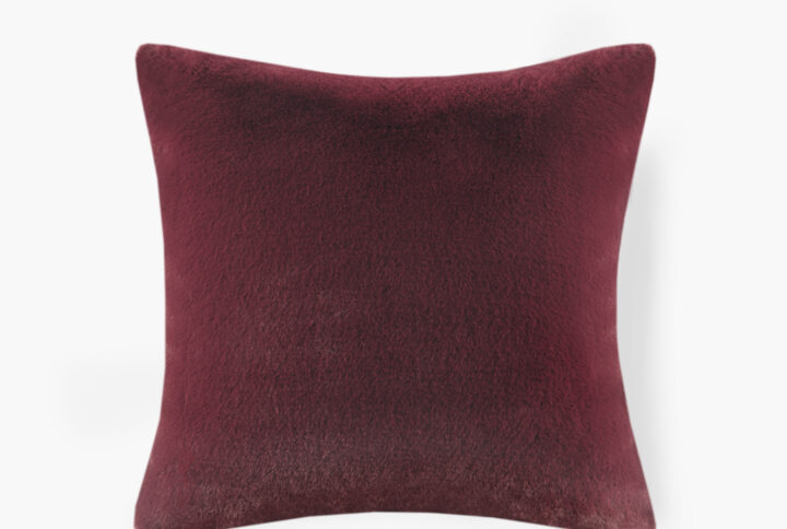 Sable Solid Faux Fur Square Decor Pillow in Burgundy From Croscill