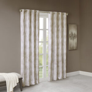 Victorio Printed Jacquard Grommet Top Total Blackout Curtain Panel in Ivory From SunSmart