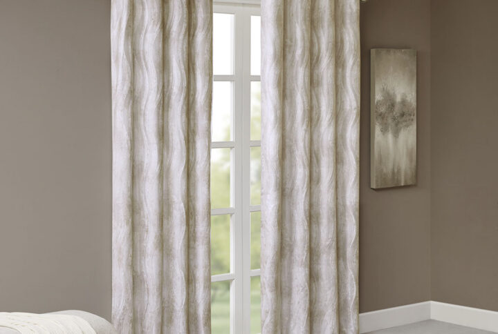 Victorio Printed Jacquard Grommet Top Total Blackout Curtain Panel in Ivory From SunSmart