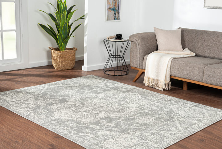 Asher Distressed Medallion Woven Area Rug in Cream/Grey From Madison Park