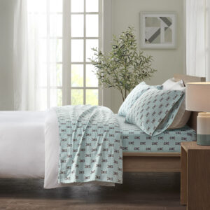 Cozy Flannel Printed Sheet Set in Aqua French Bulldog From True North by Sleep Philosophy