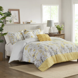 Prairie 5 Piece Seersucker Comforter Set with Throw Pillows in Yellow From Madison Park