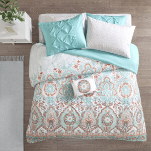 Vinnie Boho Comforter Set with Bed Sheets in Aqua From Intelligent Design