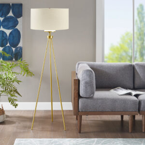 Pacific Metal Tripod Floor Lamp with Glass Shade in Gold From INK+IVY