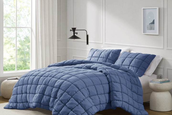 Dream Puff Down Alternative Comforter Set in Navy From Intelligent Design