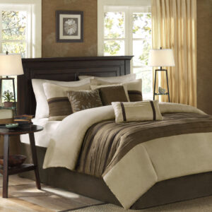 Palmer 7 PC Pieced Faux Suede Comforter Set in Natural From Madison Park