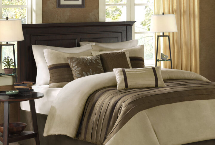 Palmer 7 PC Pieced Faux Suede Comforter Set in Natural From Madison Park