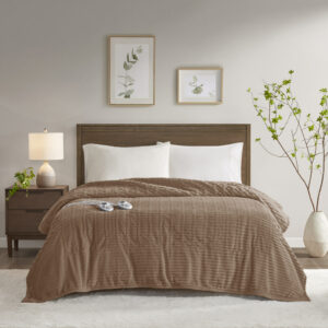 Corded Plush Heated Blanket in Brown From Serta