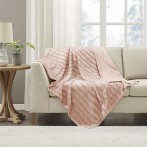 Duke Long Fur Throw in Blush From Madison Park