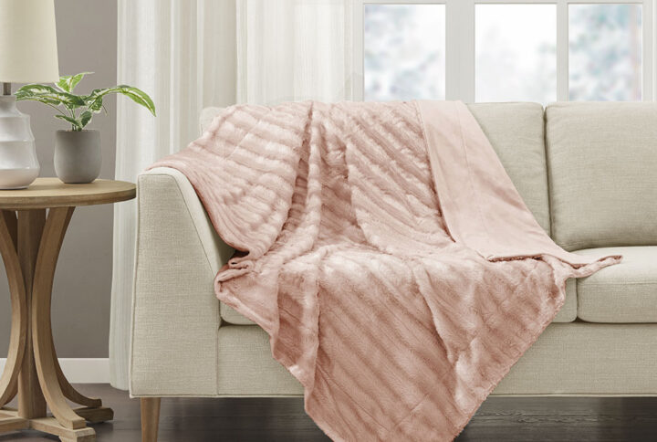 Duke Long Fur Throw in Blush From Madison Park