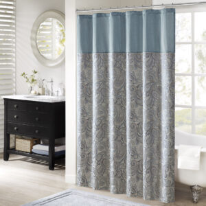 Aubrey Jacquard Shower Curtain in Teal From Madison Park