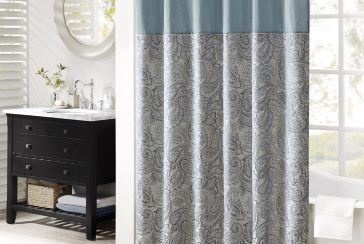 Aubrey Jacquard Shower Curtain in Teal From Madison Park