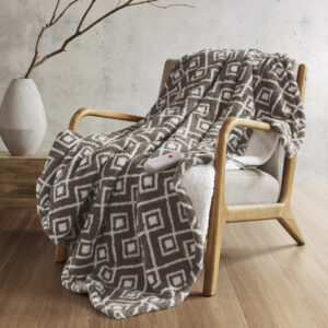 Amira Dream Soft Heated Throw in Brown Geo From Sharper Image