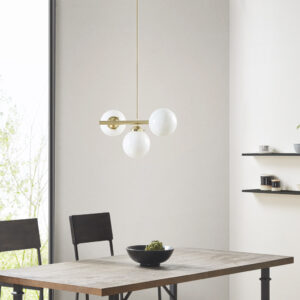 Aurelia 3-Light Chandelier with Frosted Glass Globe Bulbs in Gold From INK+IVY