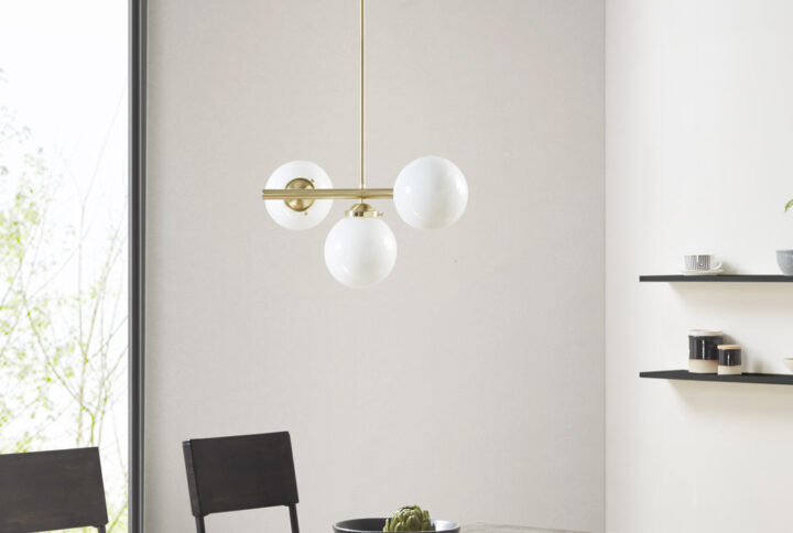 Aurelia 3-Light Chandelier with Frosted Glass Globe Bulbs in Gold From INK+IVY