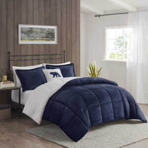 Alton Plush to Sherpa Down Alternative Comforter Set in Navy/Ivory From Woolrich