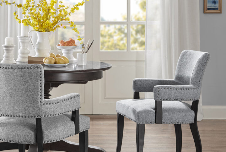 Dawson Arm Dining Chair in Grey From Madison Park