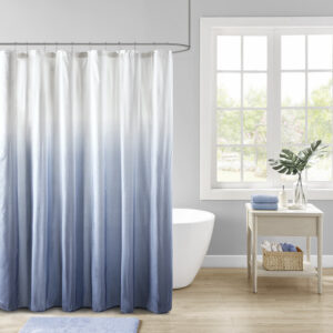 Ara Ombre Printed Seersucker Shower Curtain in Blue From Madison Park