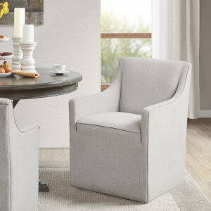 Charlotte Skirted Dining Arm Chair with Casters in Grey From Madison Park